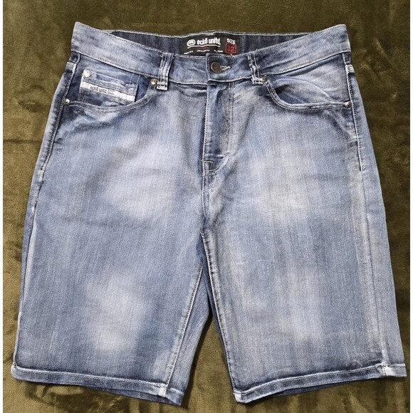 Ecko Unltd Men's Blue Denim Jean Shorts Size 32 Distressed Grunge - Picture 1 of 5